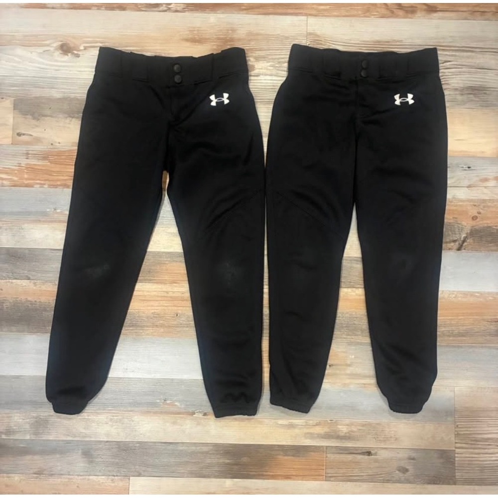 Lot of 2 Under Armour Youth Baseball Pants Black YXS Boys Girls Softball T-Ball